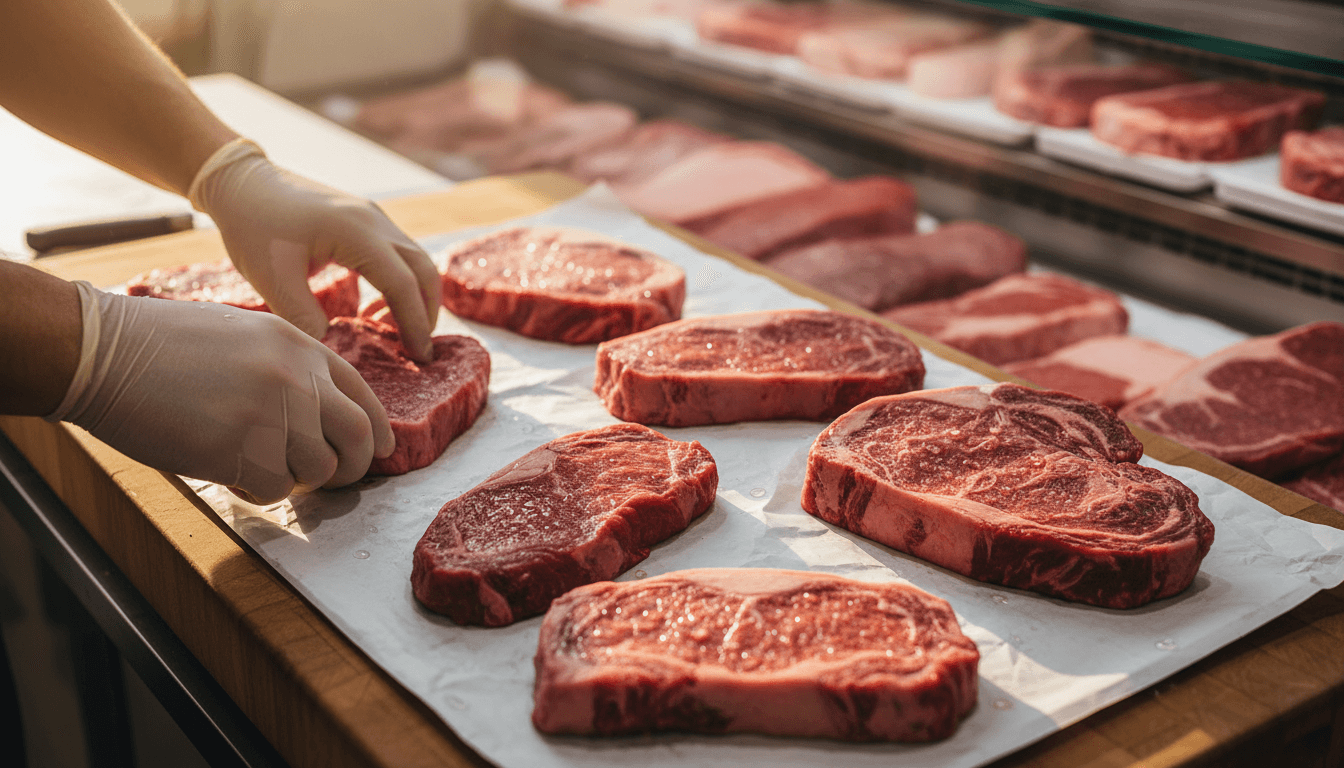 Carne fresca di alta qualità esposta al banco macelleria di CRAI Coraggio