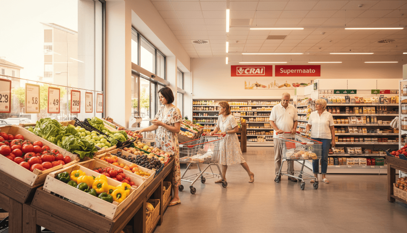 Interno accogliente del supermercato CRAI Coraggio con clienti che acquistano prodotti freschi