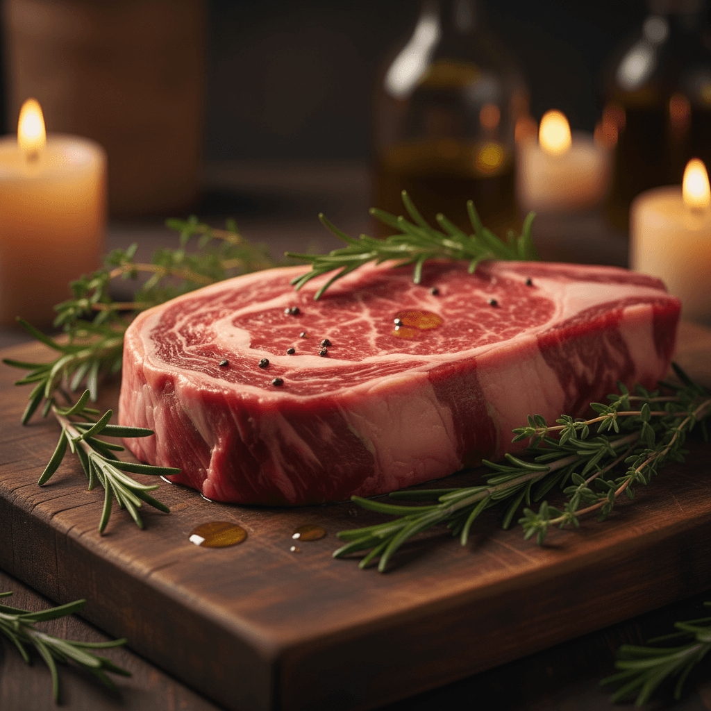 Taglio premium di carne con erbe aromatiche fresche