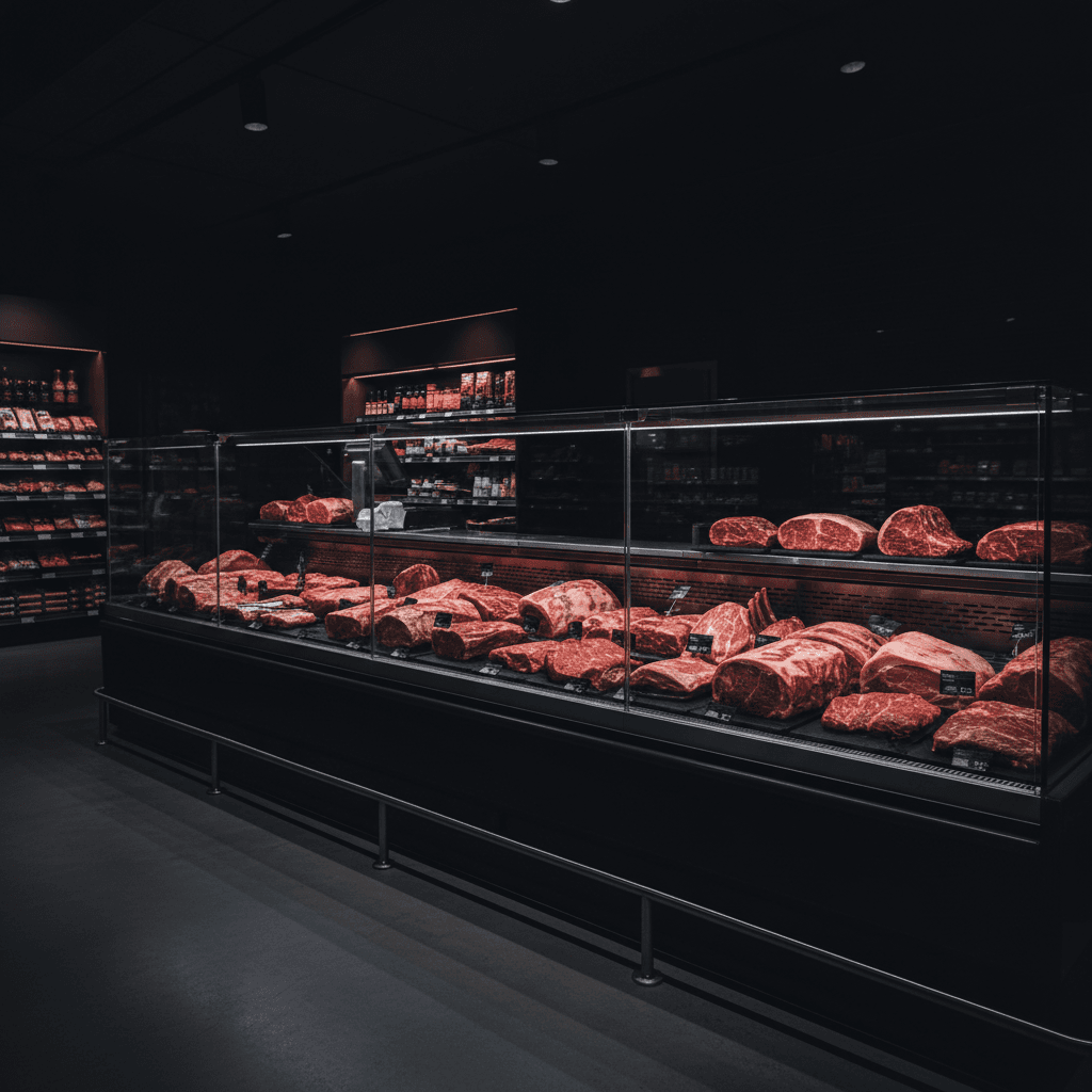 Vetrina refrigerata con selezione completa di carni fresche